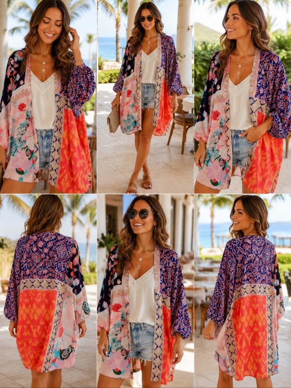 NWT Akemi + Kin Patchwork Kimono Cardigan One Size Boho Floral Modal Duster